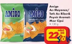 AMİGO ACI MAYONEZ/TATLI ACI BİBER&PEYNİR AROMALI MISIR CİPSİ 130 G AMİGO ACI MAYONEZ/TATLI ACI BİBER&PEYNİR AROMALI MISIR CİPSİ 130 G